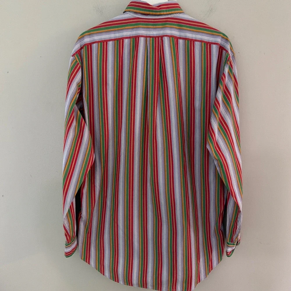 Ralph Lauren Blake Mens Medium Multi Color Vertical Stripe Cotton Button Down